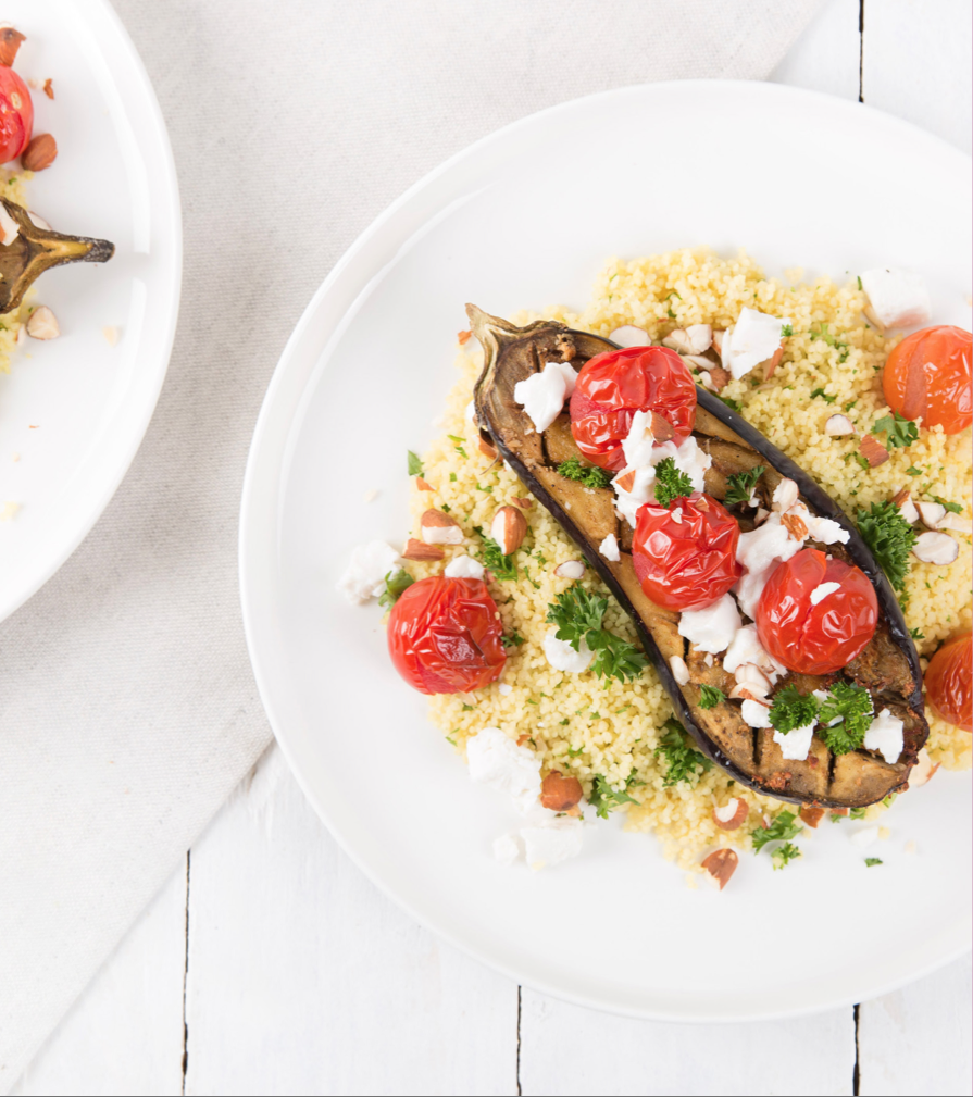 Aubergine met couscous en geitenkaas Lekker